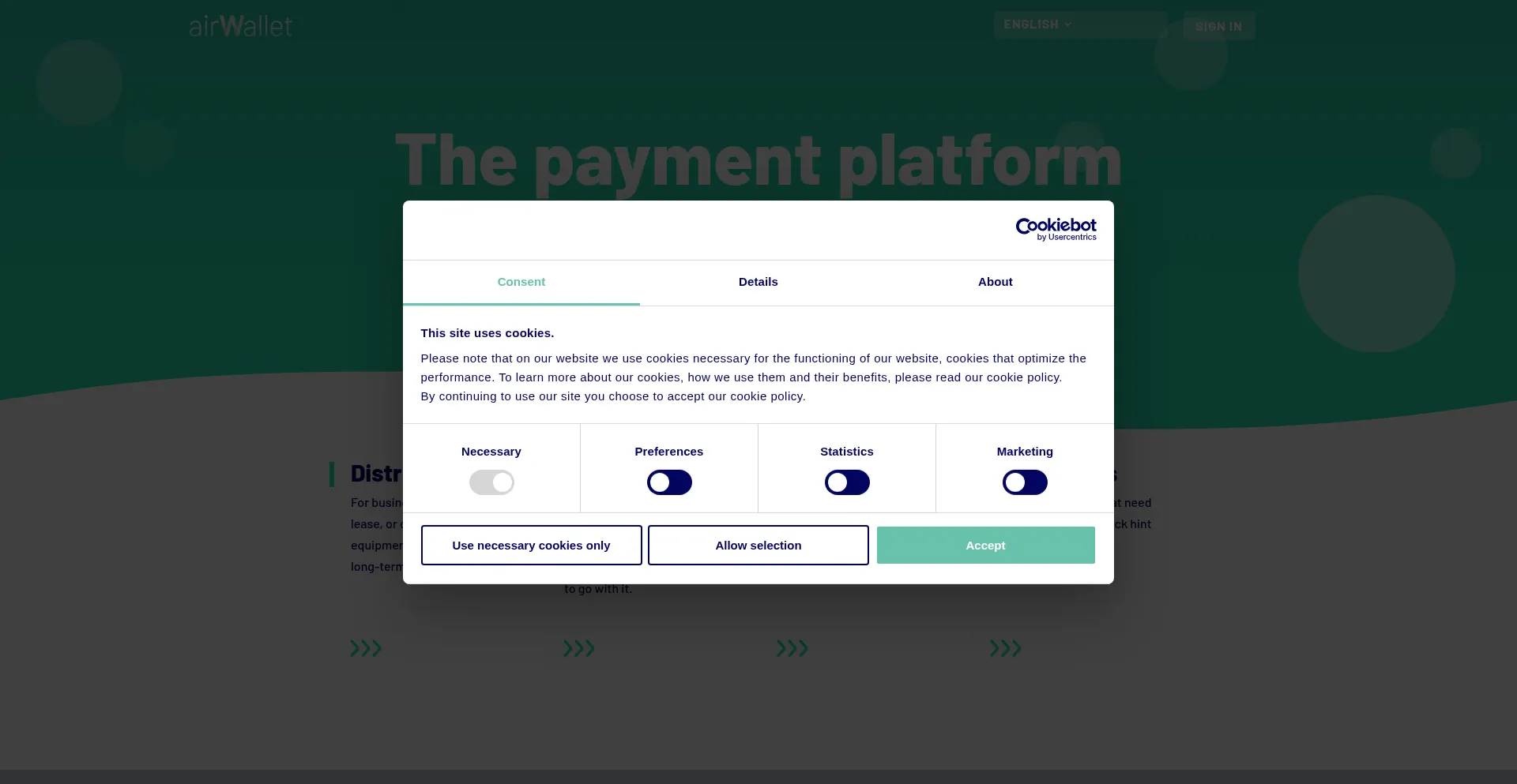 Website screenshot of Airwallet.net