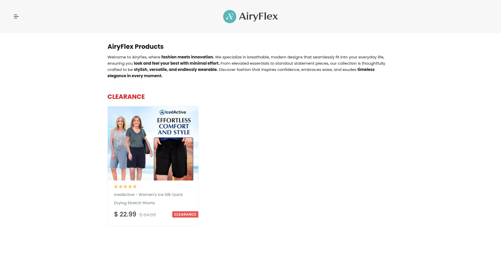 Website screenshot of Airyflex.com