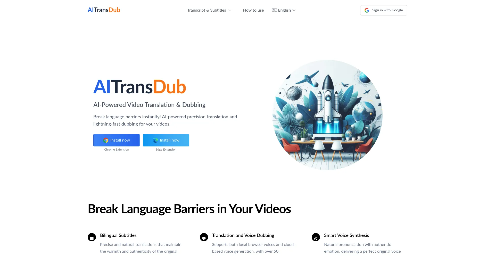 Website screenshot of Aitransdub.com