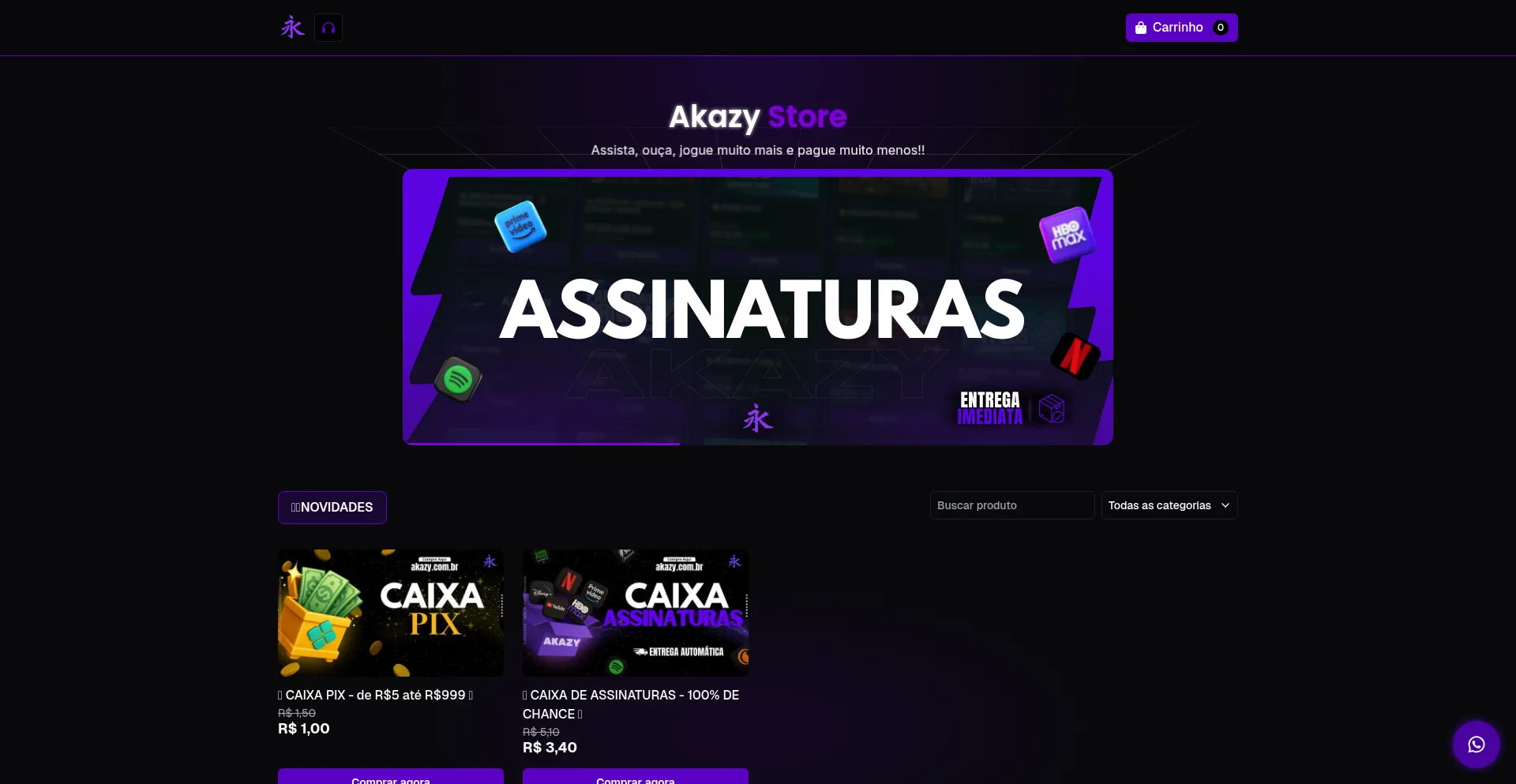 Website screenshot of Akazy.com.br