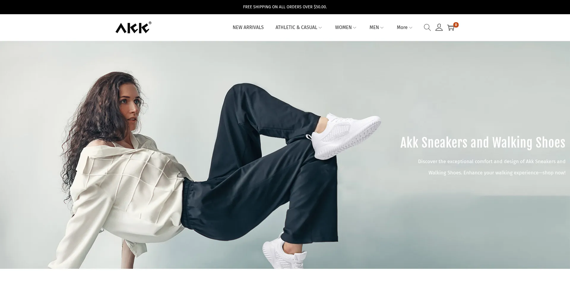 Website screenshot of Akkwalkingsneakers.com