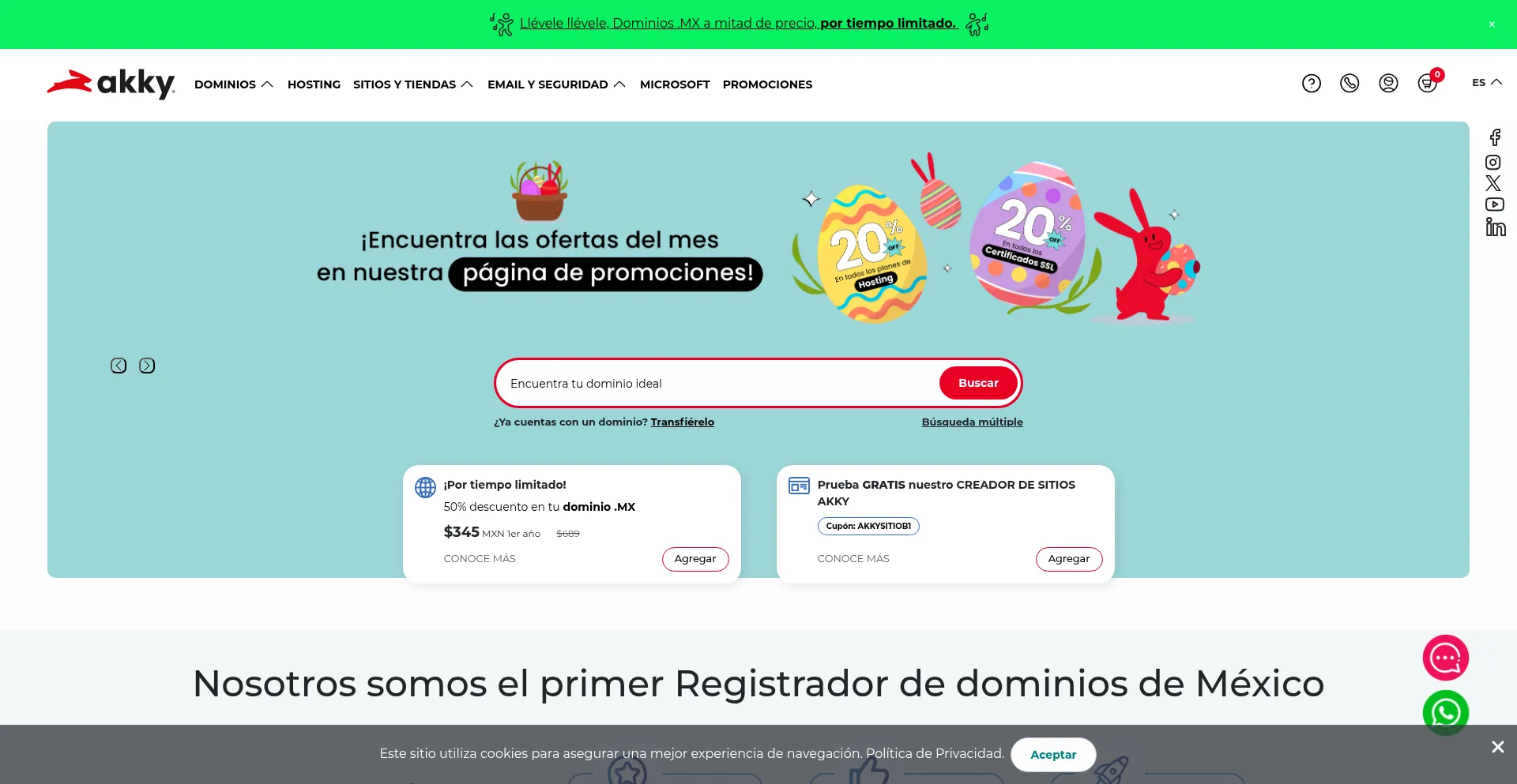 Website screenshot of Akky.mx