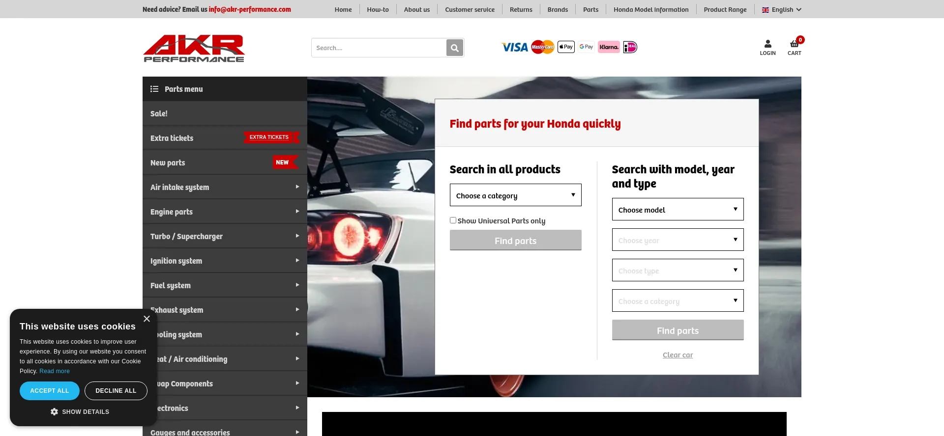 Website screenshot of Akr-performance.com
