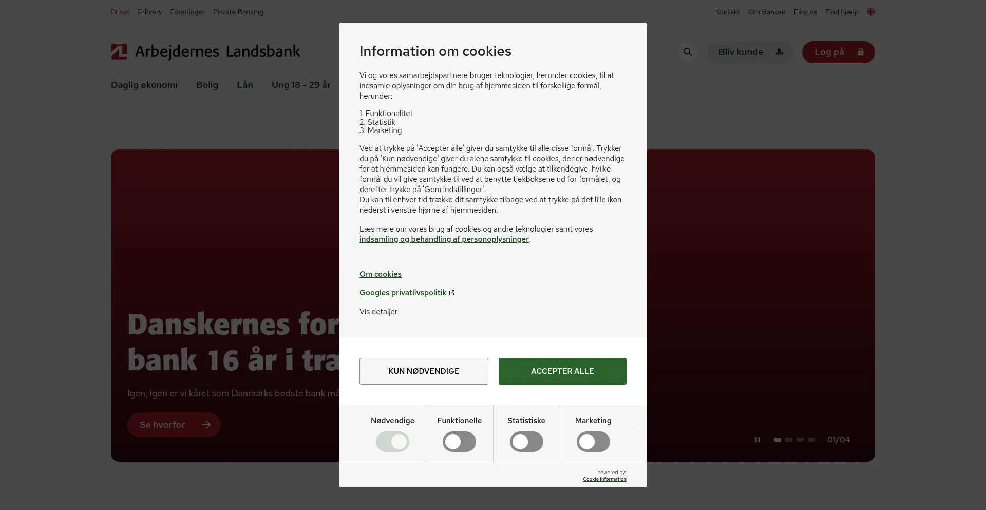 Website screenshot of Al-bank.dk