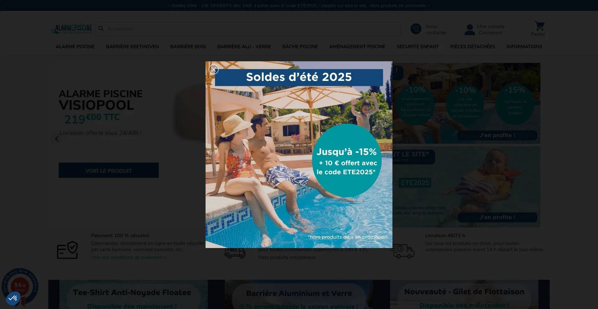 Website screenshot of Alarme-piscine.com