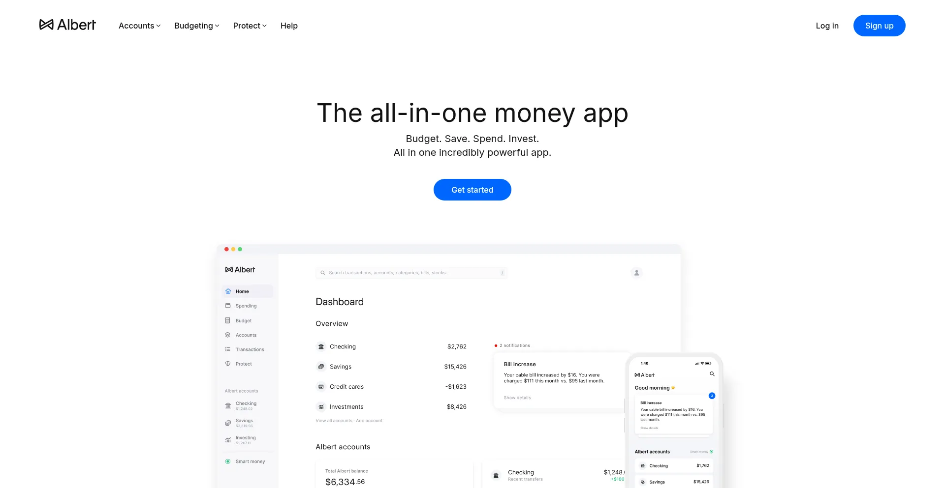 Website screenshot of Albert.com