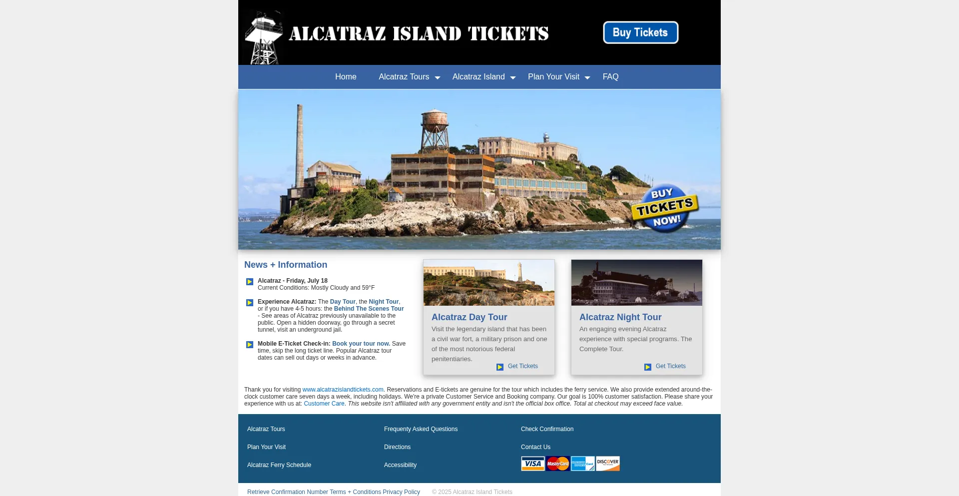 Website screenshot of Alcatrazislandtickets.com