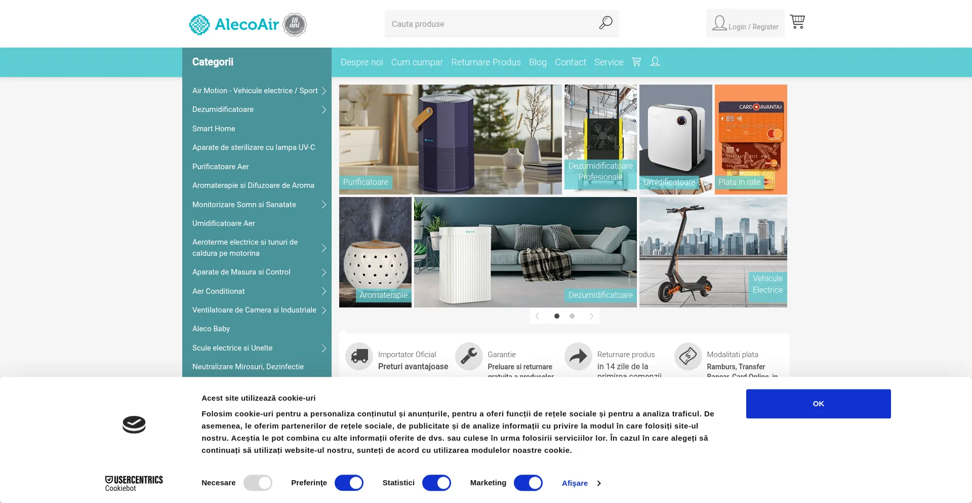 Website screenshot of Alecoair.ro