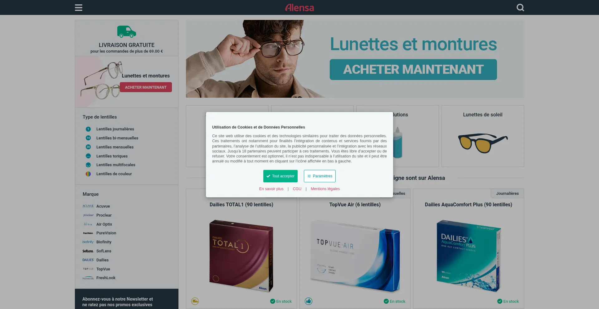 Website screenshot of Alensa.fr