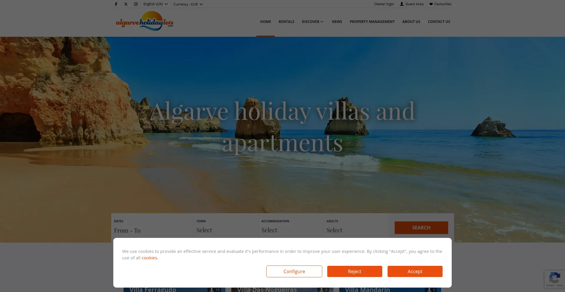 Website screenshot of Algarveholidaylets.com