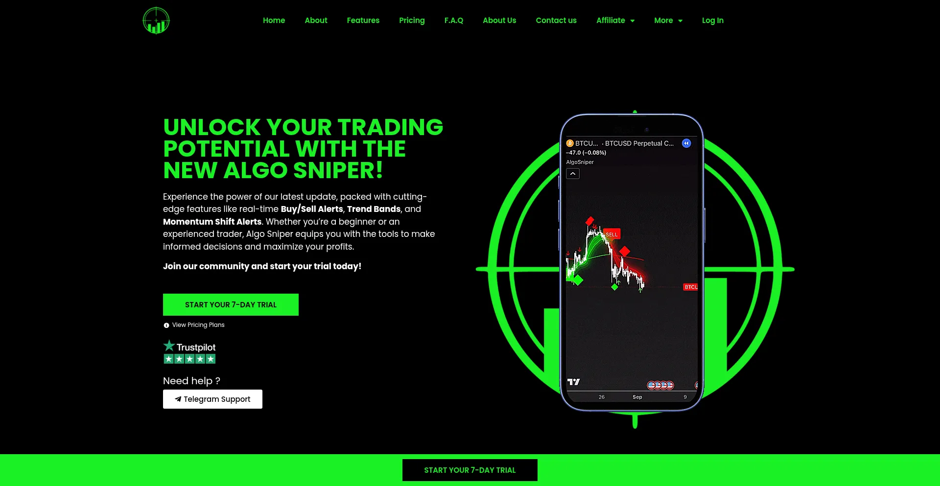 Website screenshot of Algosniper.com