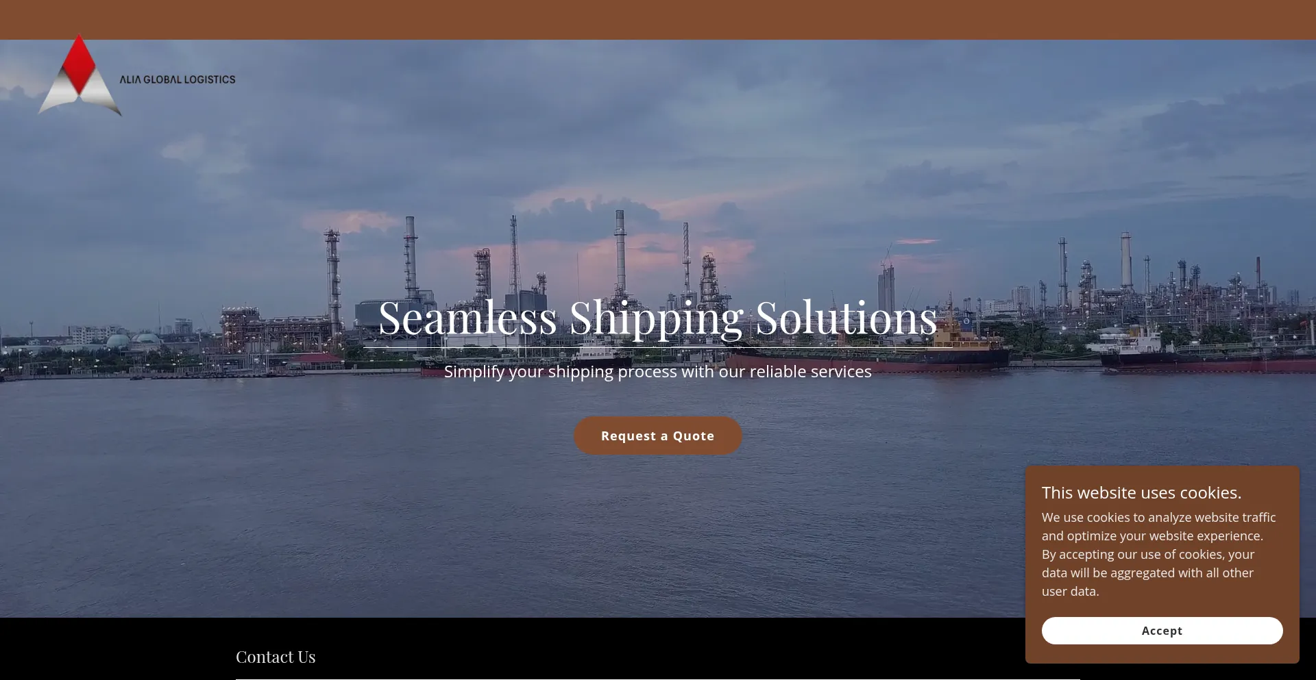 Website screenshot of Aliagloballogistics.com