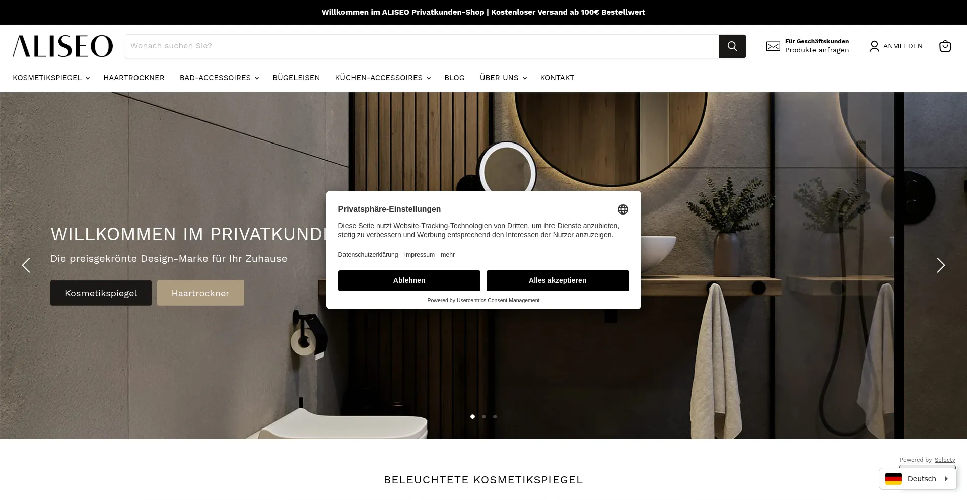 Website screenshot of Aliseo-shop.de