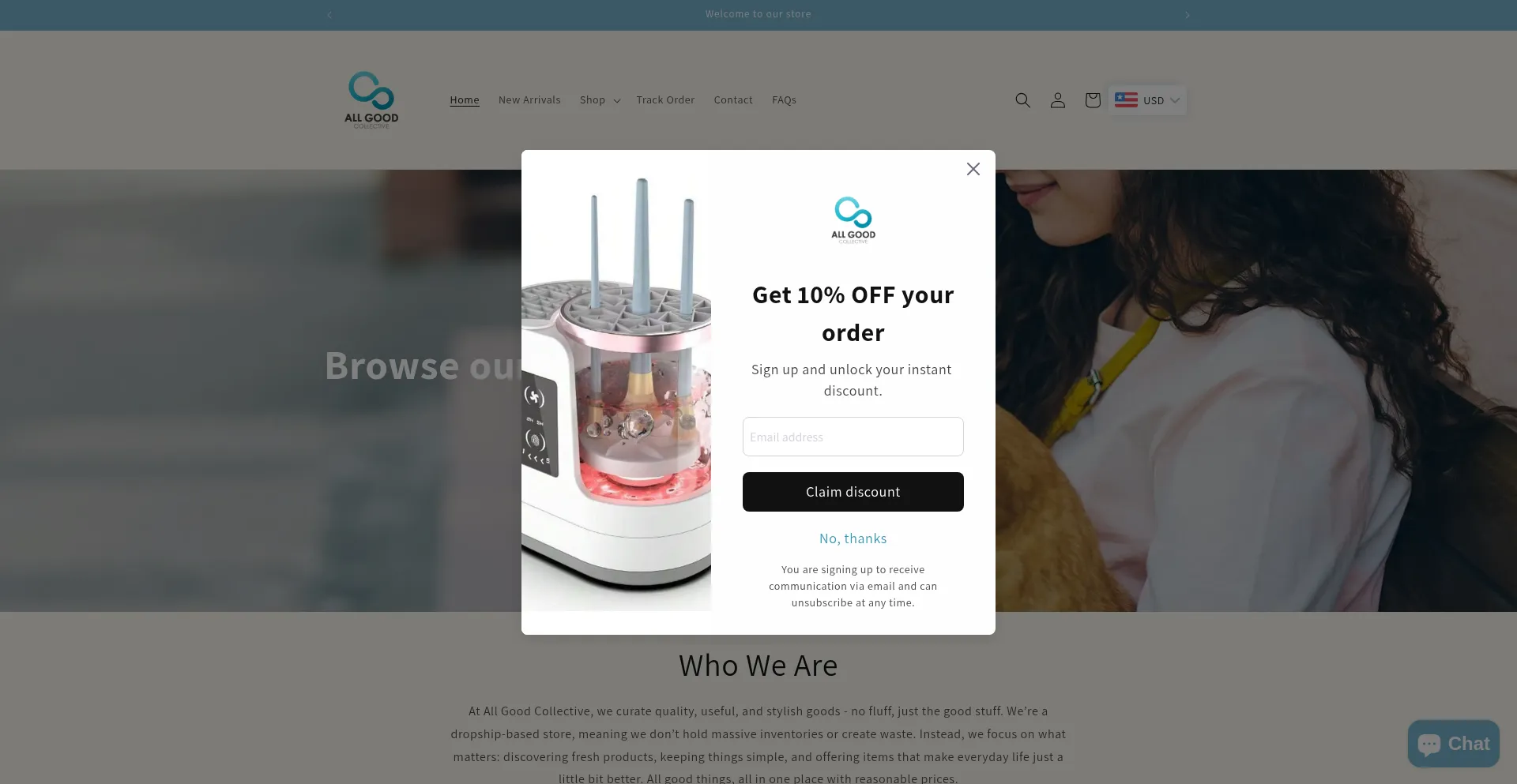 Website screenshot of All-good-collective.myshopify.com