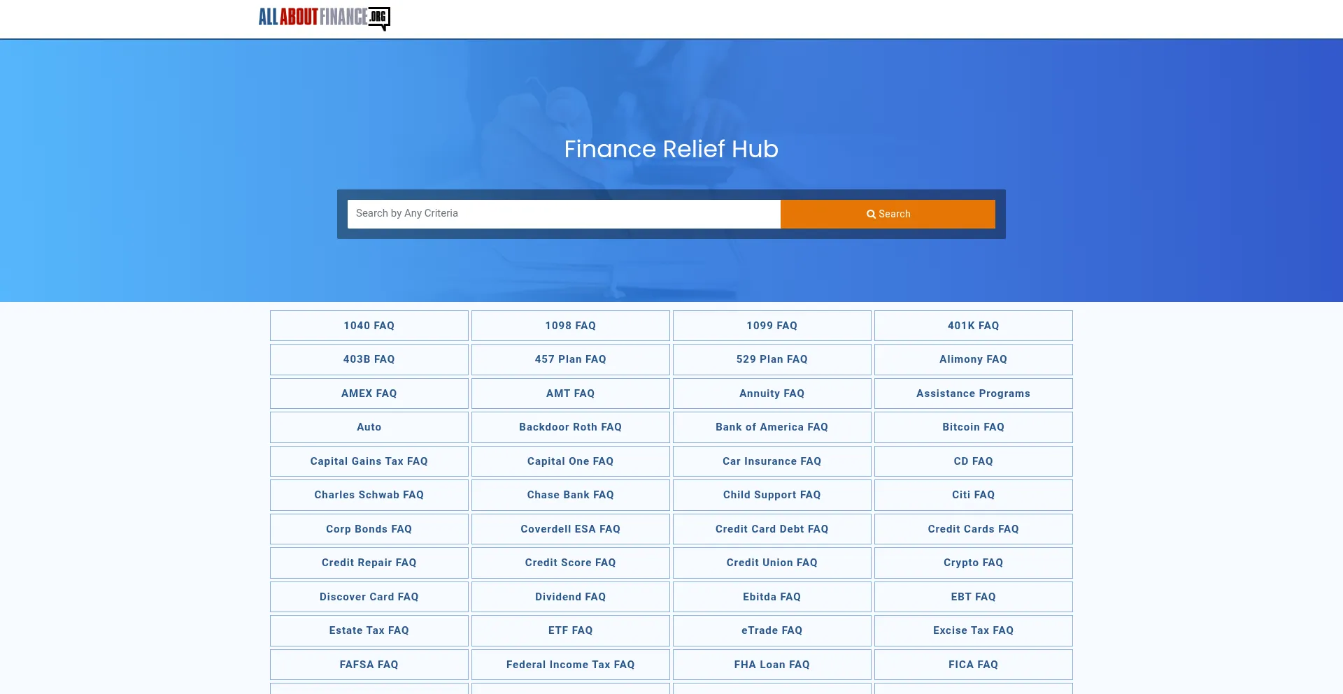 Website screenshot of Allaboutfinance.org