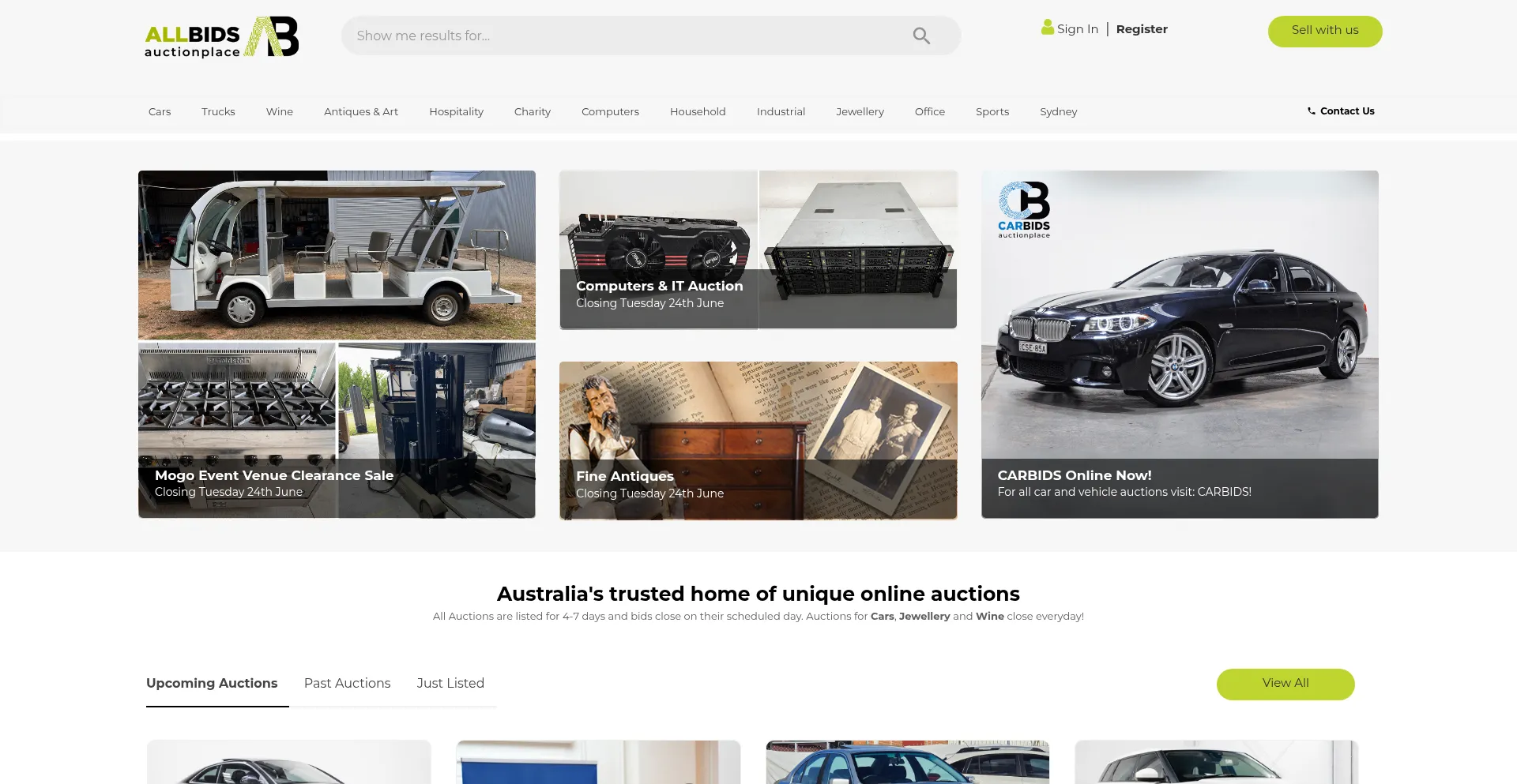Website screenshot of Allbids.com.au