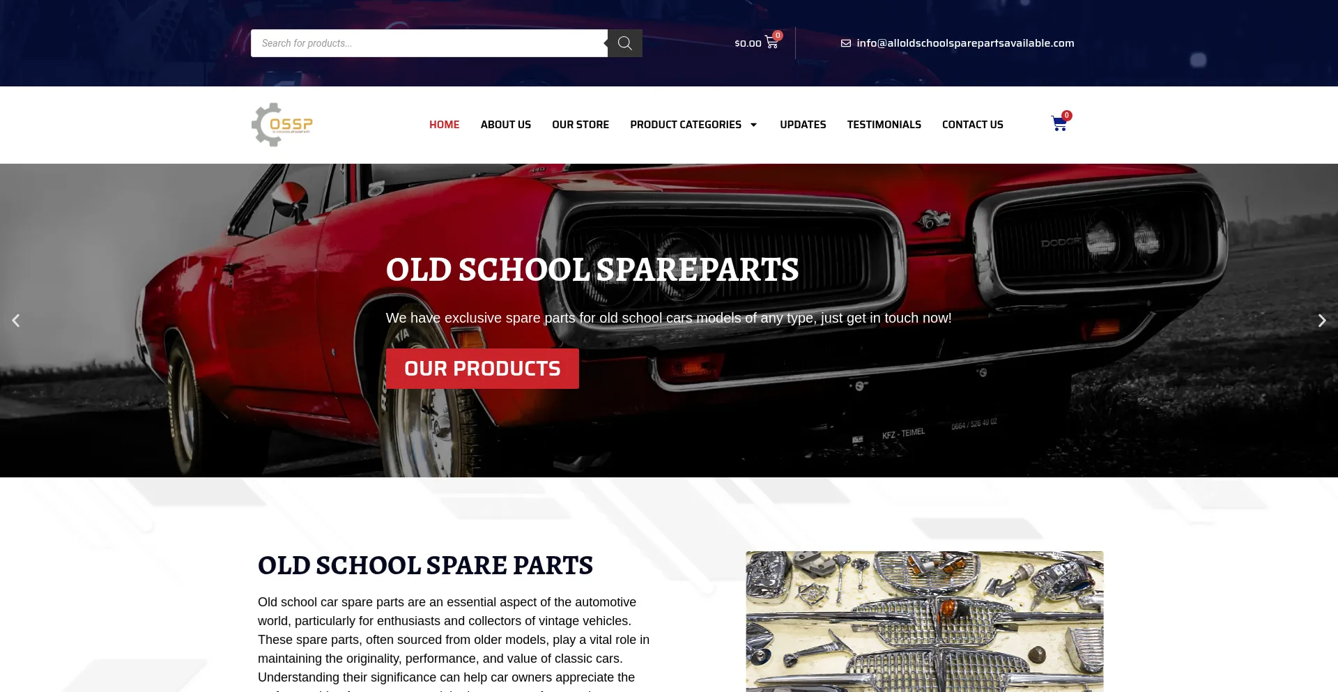 Website screenshot of Alloldschoolsparepartsavailable.com