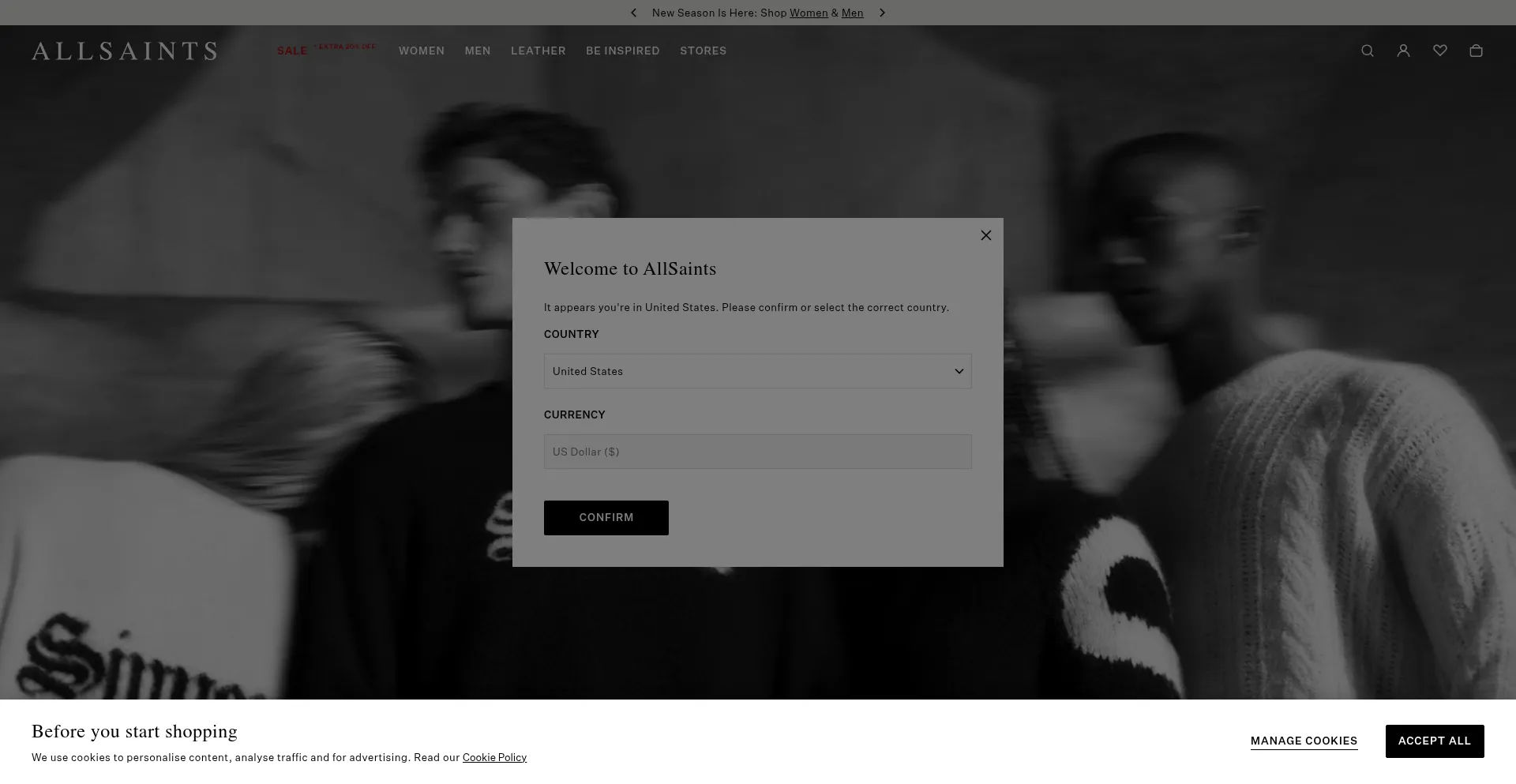 Website screenshot of Allsaints.com