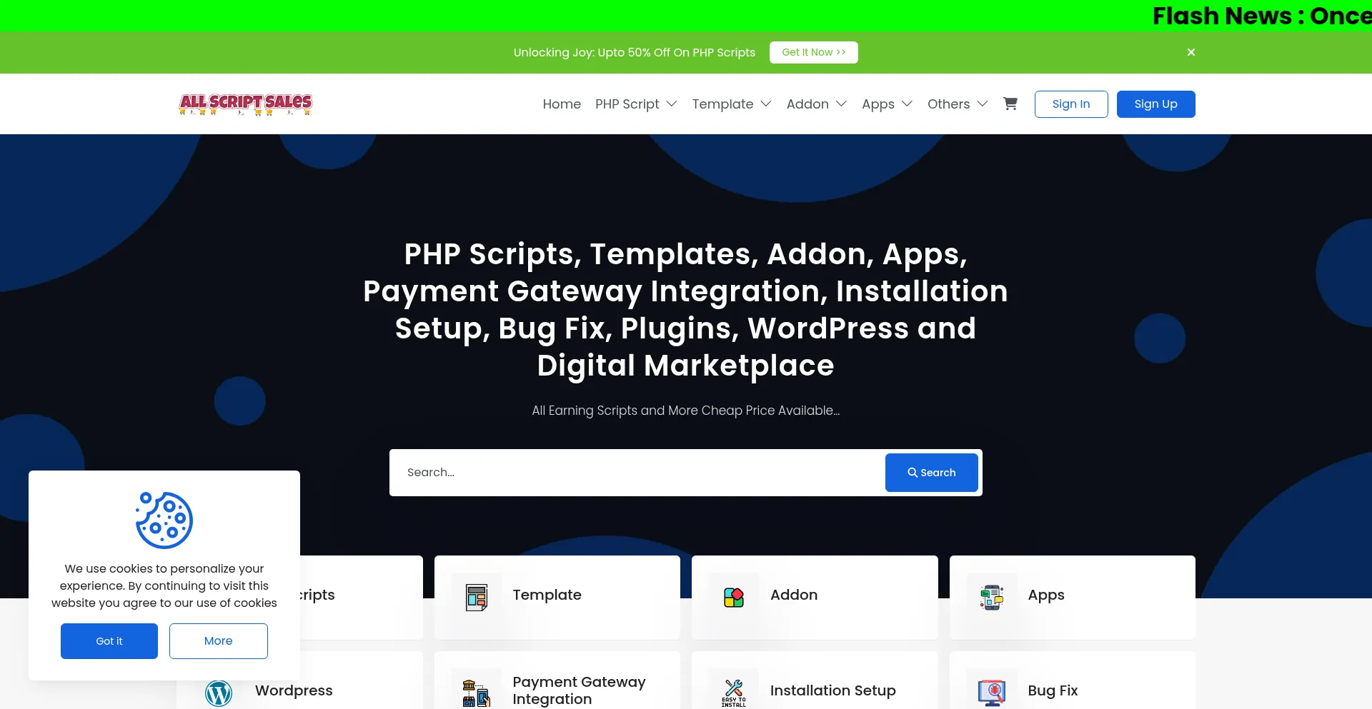 Website screenshot of Allscriptsales.com