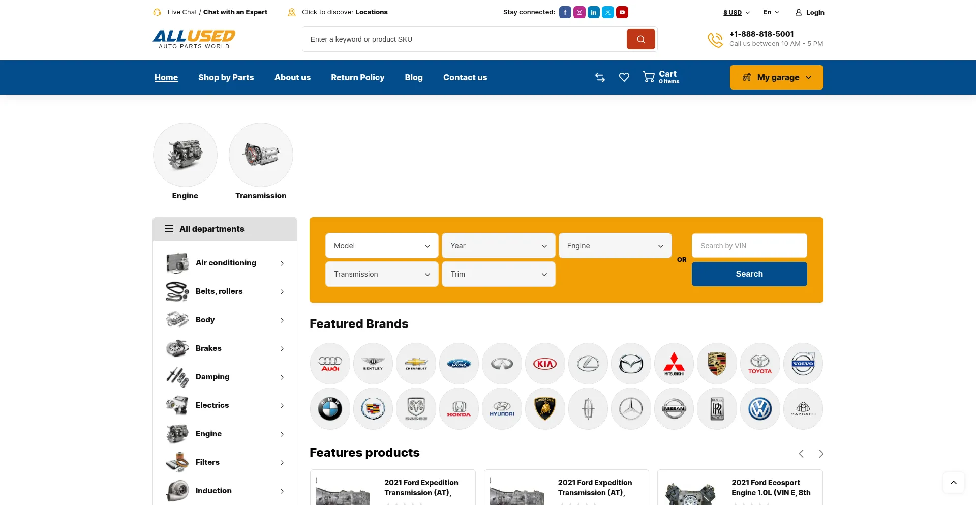 Website screenshot of Allusedautoparts.world