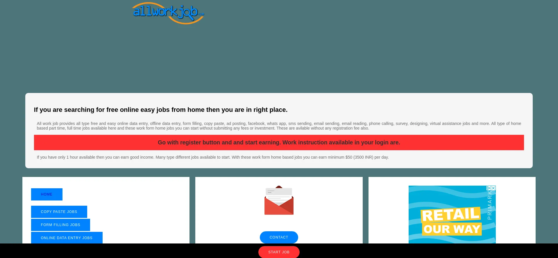 Website screenshot of Allworkjob.com