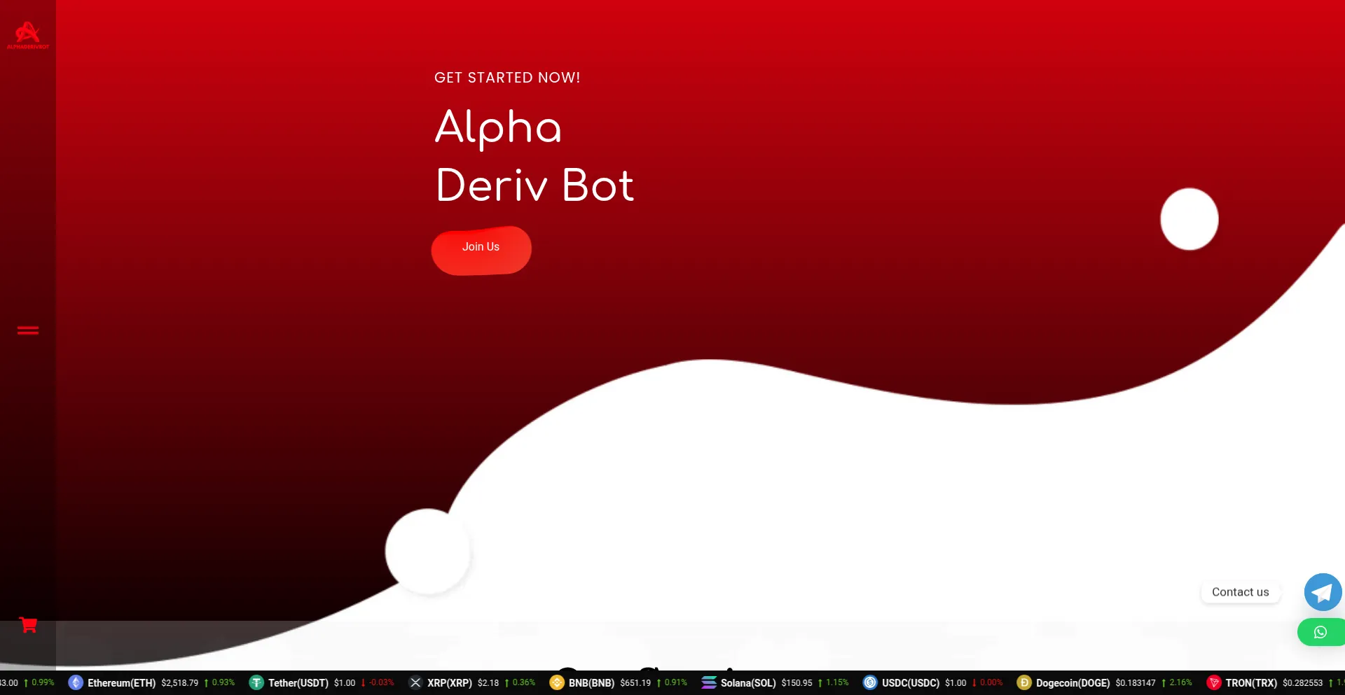 Website screenshot of Alphaderivbot.com