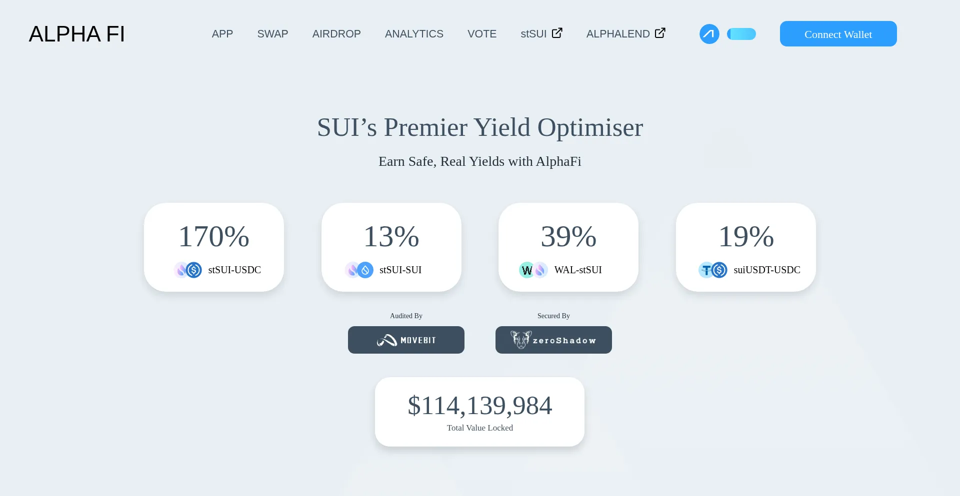 Website screenshot of Alphafi.live