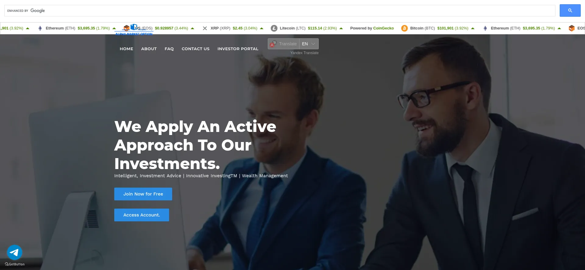 Website screenshot of Alphamarketoption.org