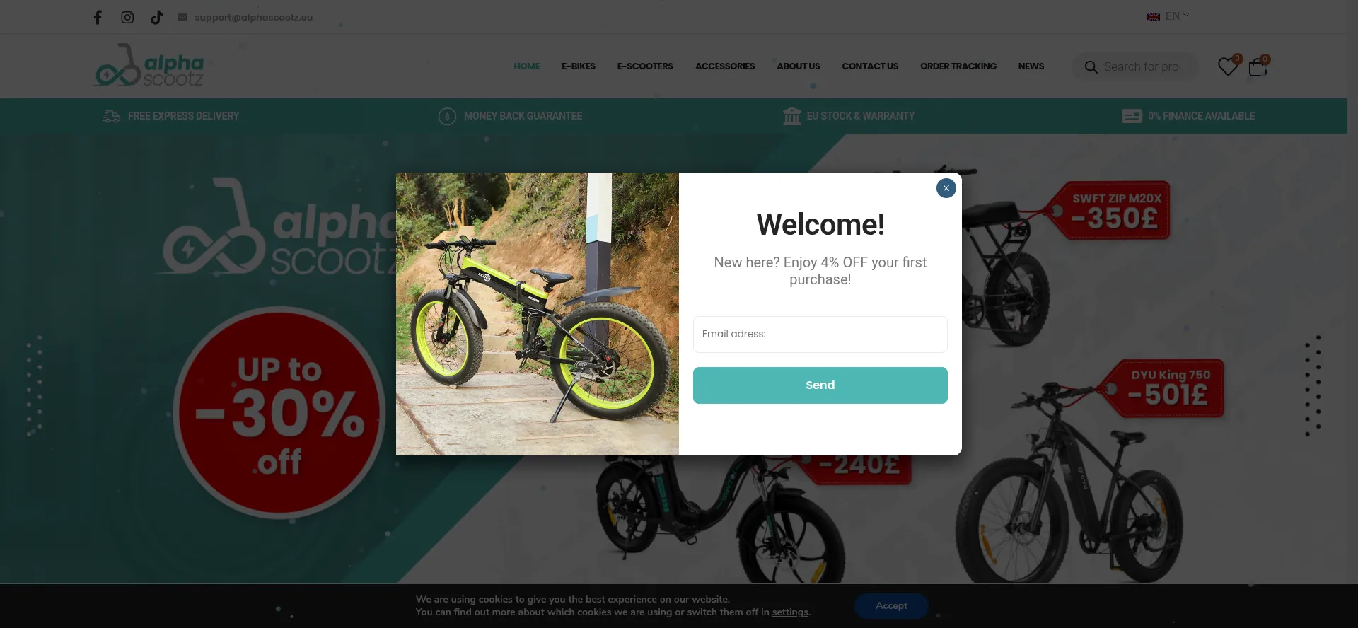Website screenshot of Alphascootz.eu