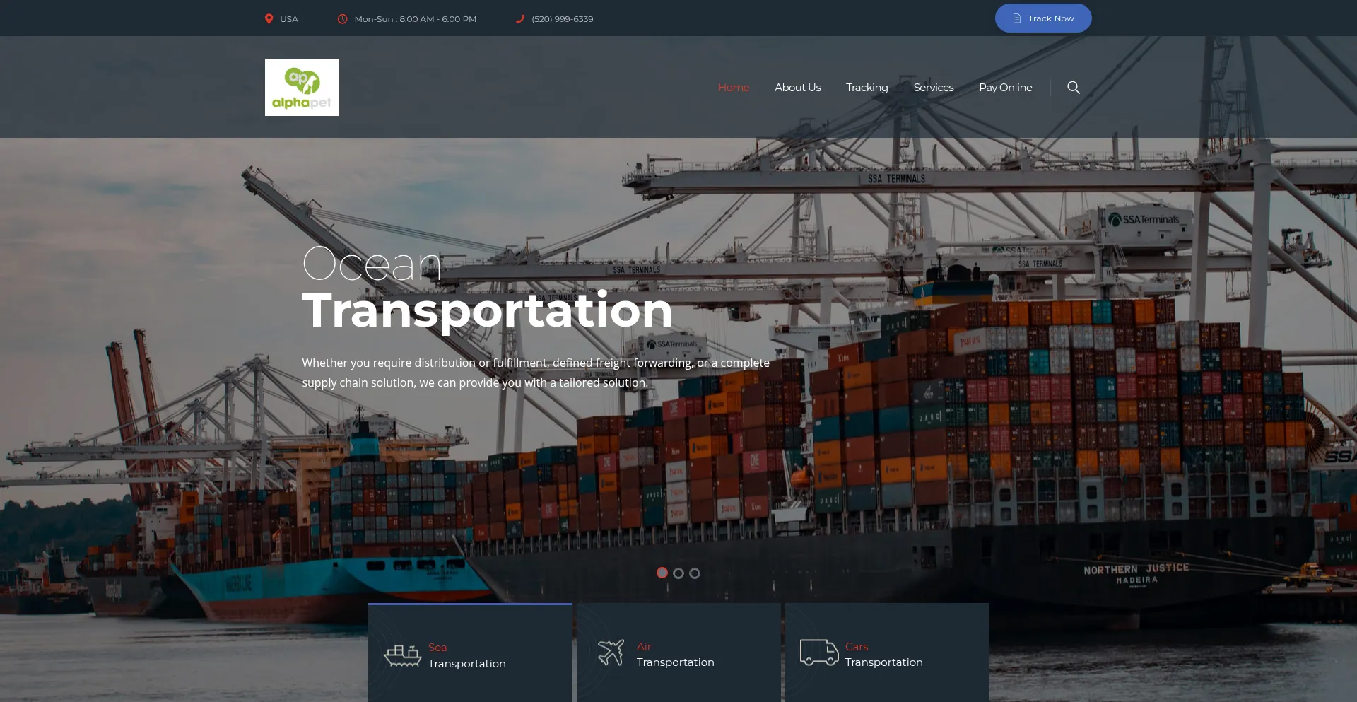 Website screenshot of Alphashippers.us