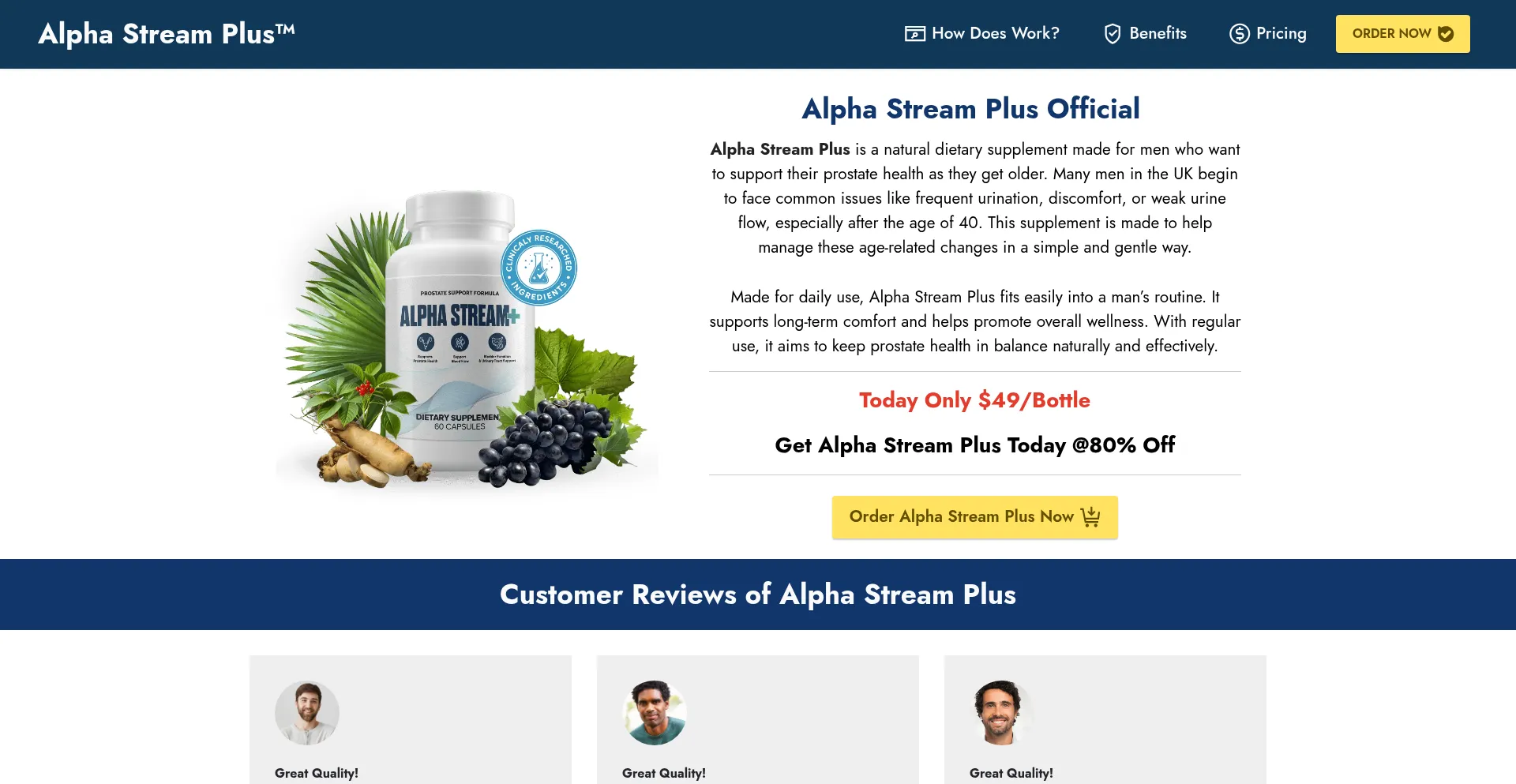 Website screenshot of Alphastreamplus.co.uk