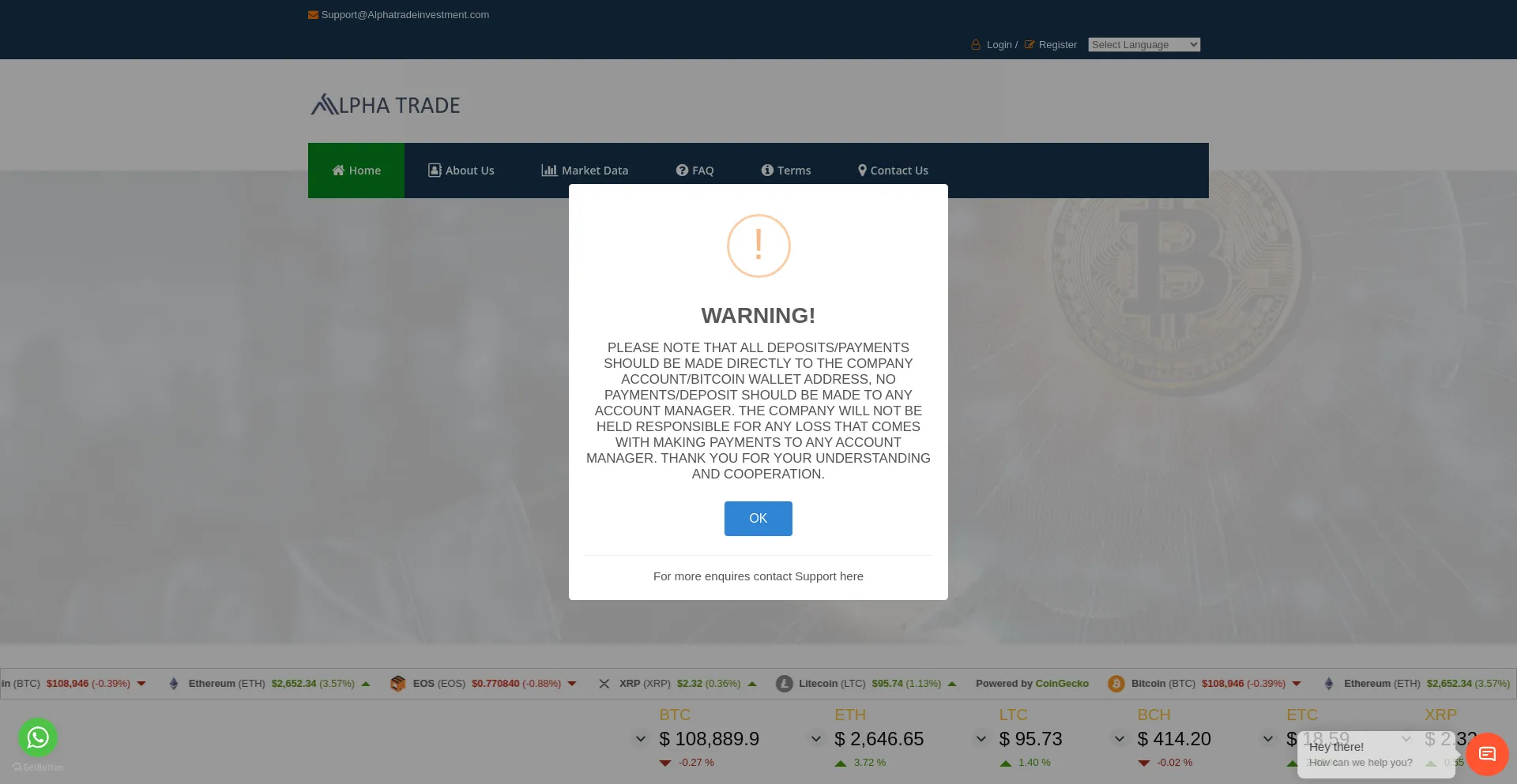 Website screenshot of Alphatradeinvestment.com
