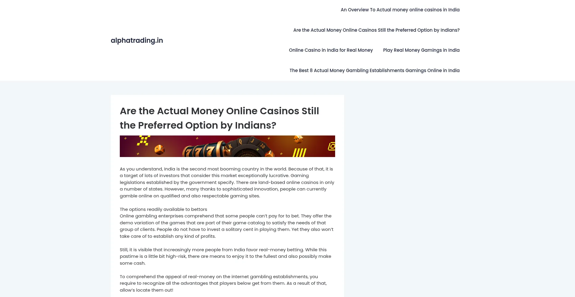 Website screenshot of Alphatrading.in