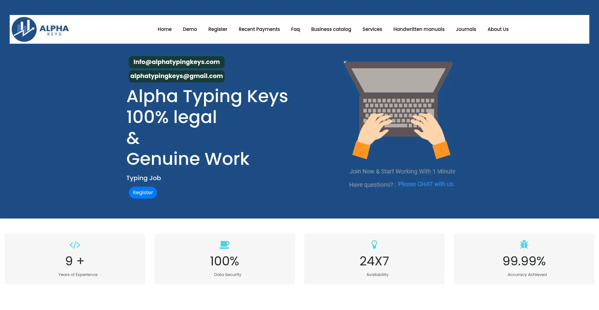 Website screenshot of Alphatypingkeys.com