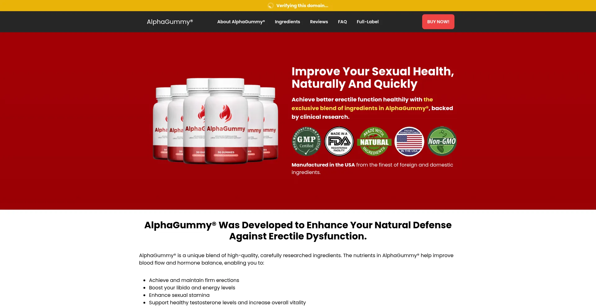 Website screenshot of Alphgummy.com