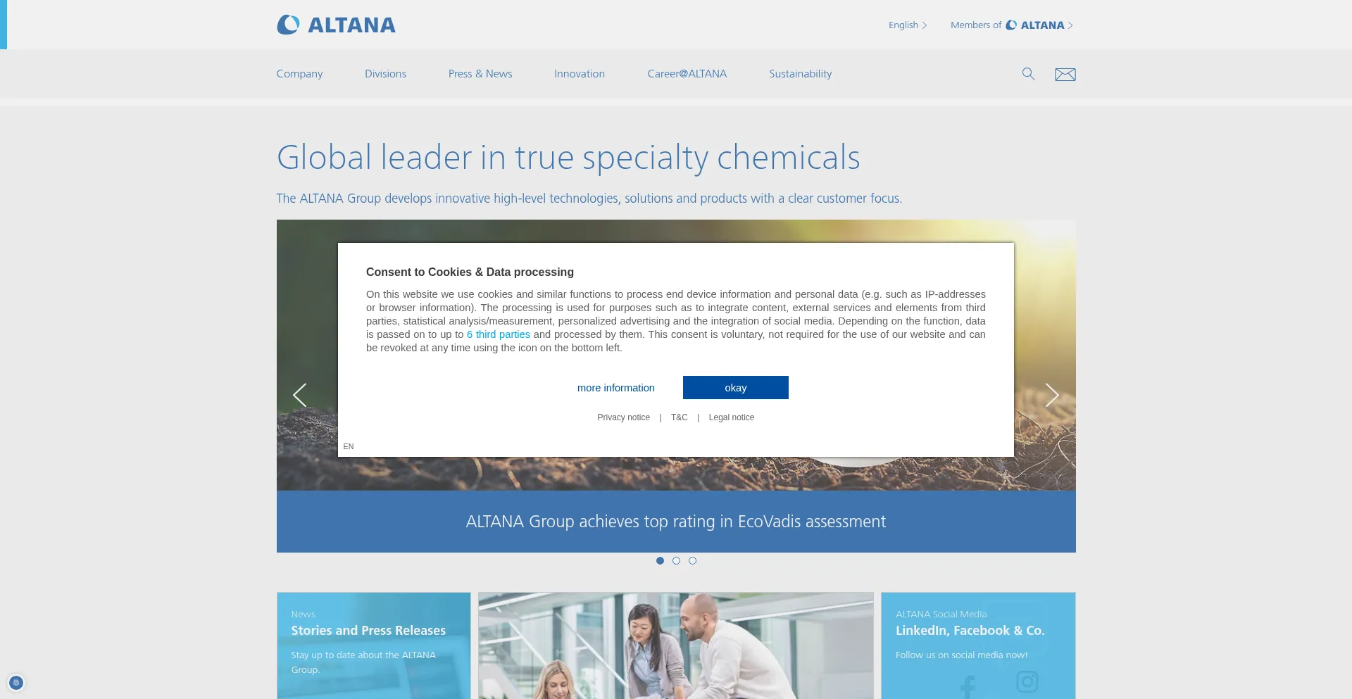 Website screenshot of Altana.com