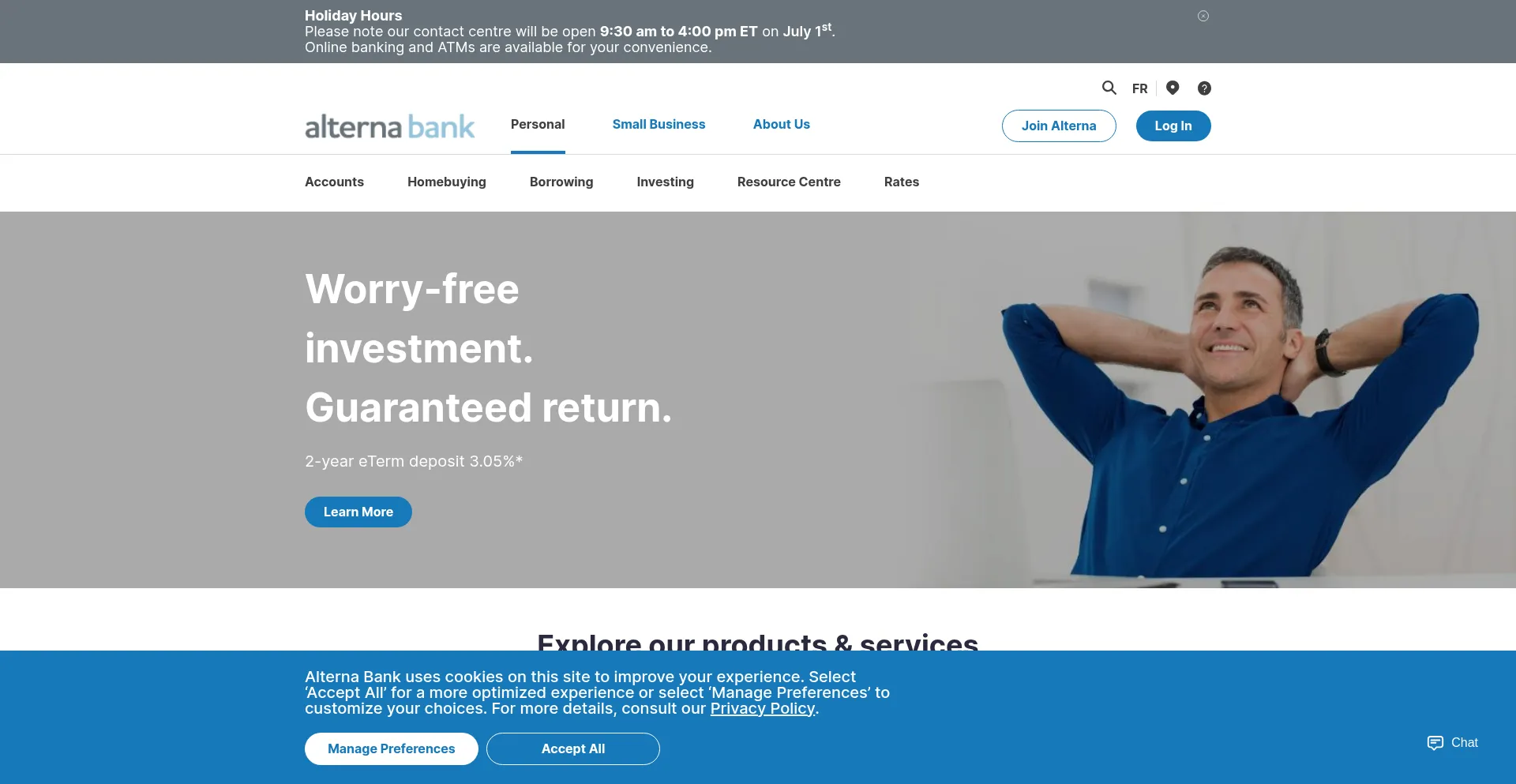 Website screenshot of Alternabank.ca