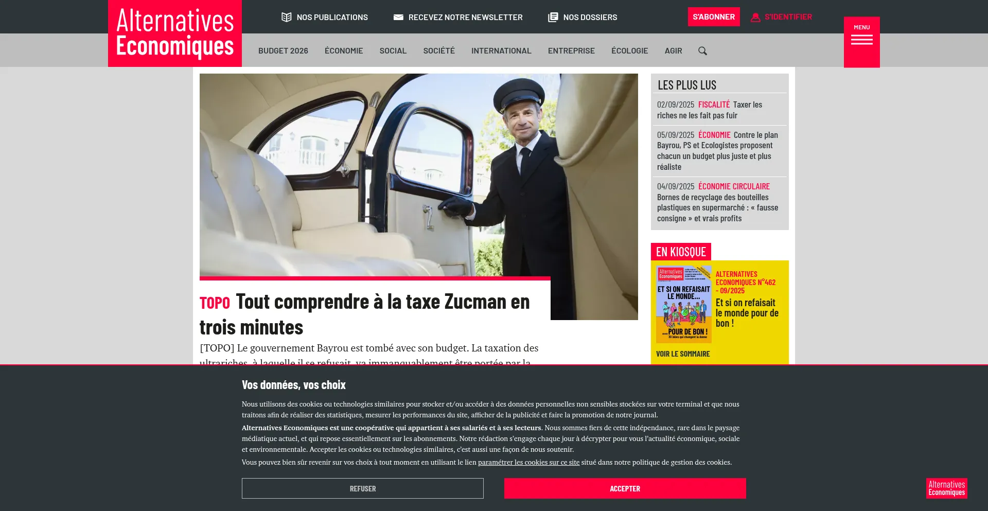 Website screenshot of Alternatives-economiques.fr