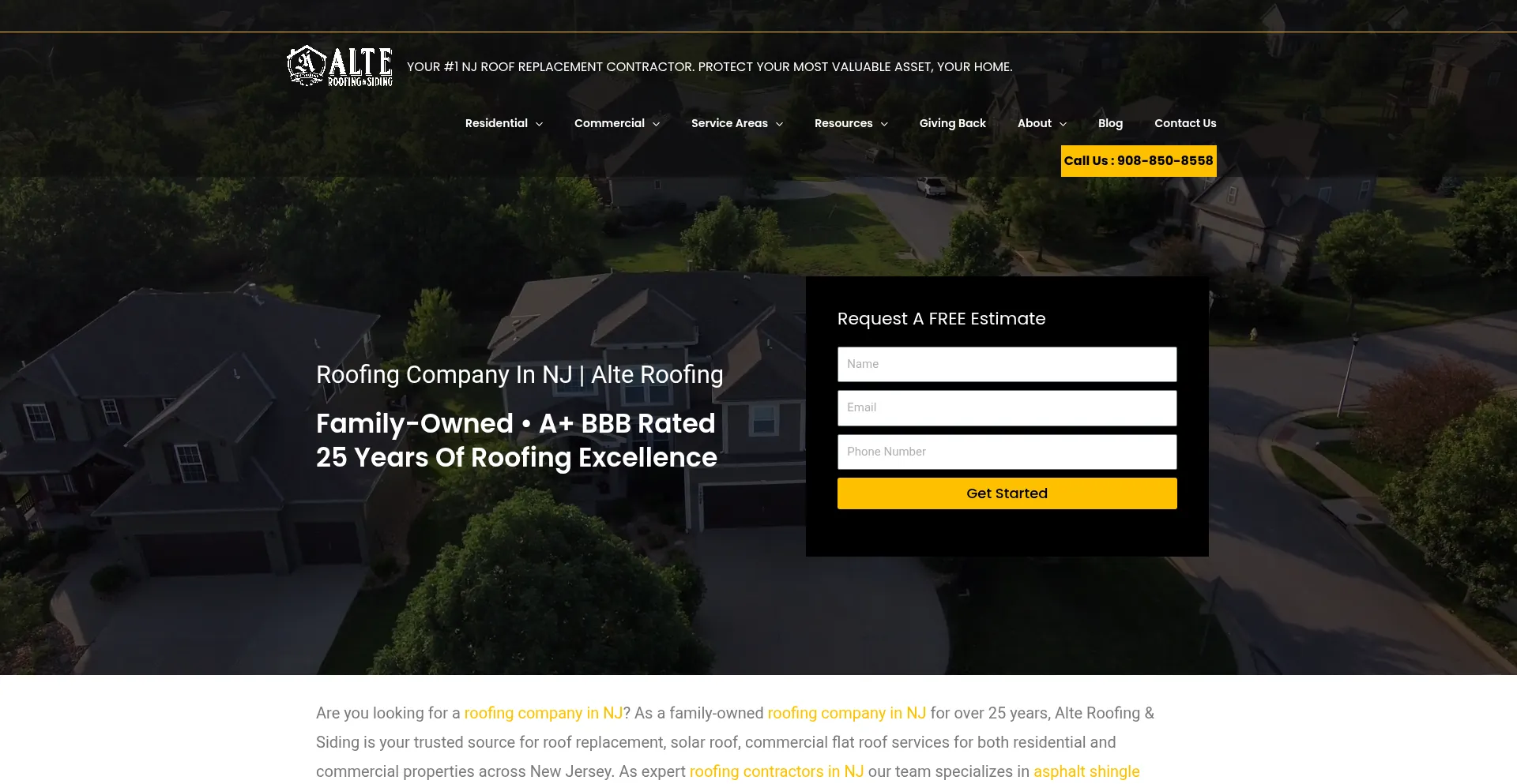 Website screenshot of Alteroofing.com