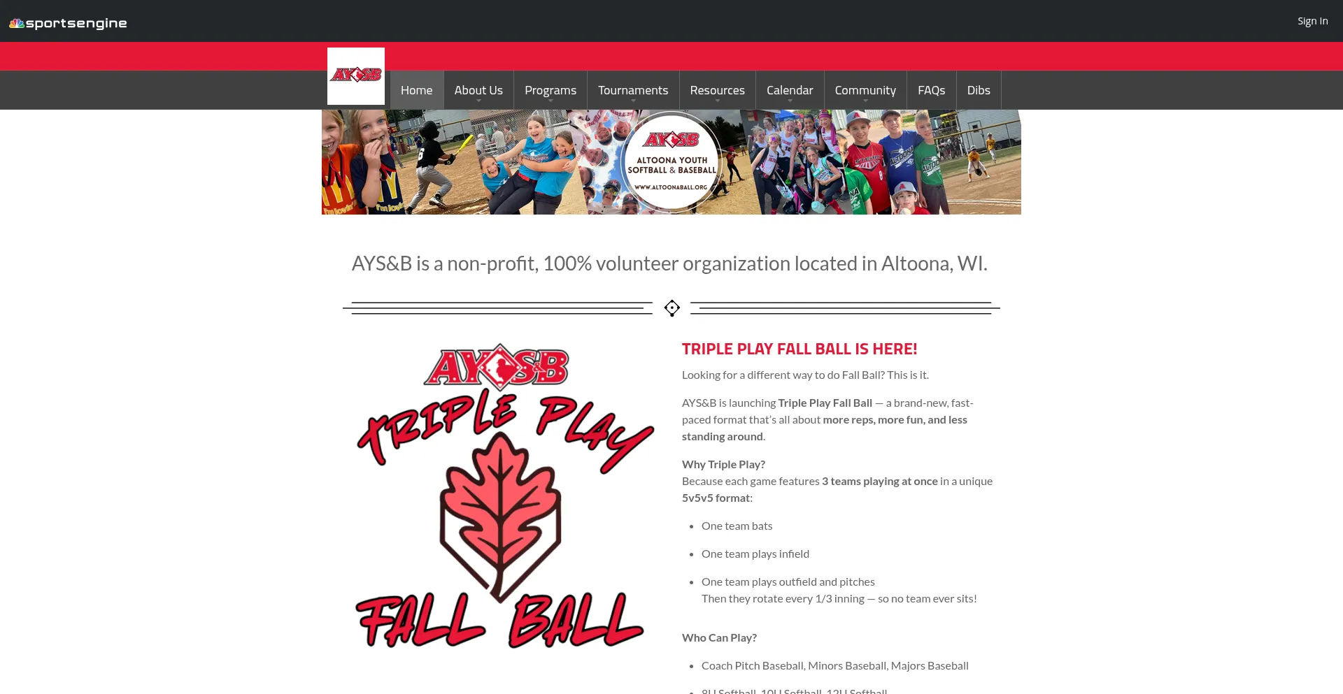 Website screenshot of Altoonaball.org