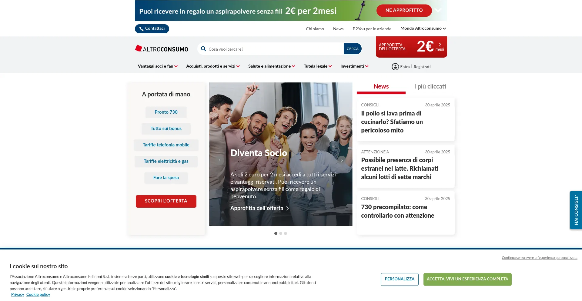 Website screenshot of Altroconsumo.it