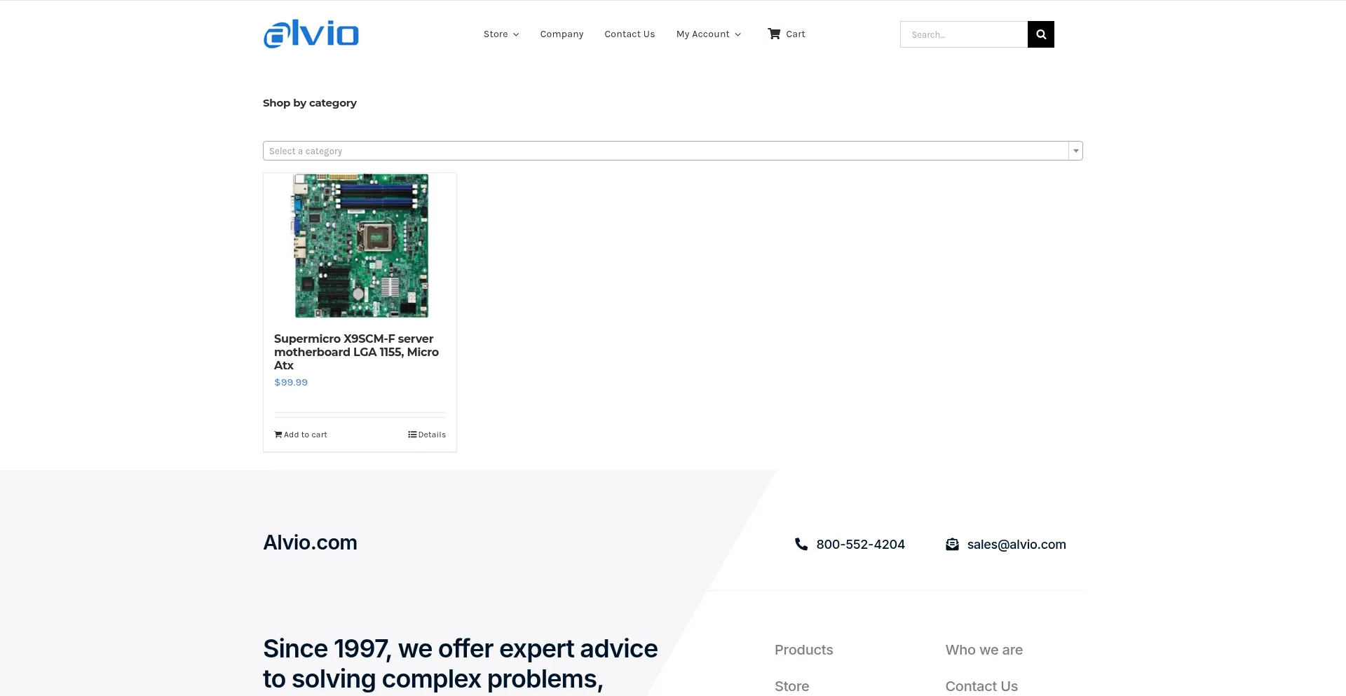 Website screenshot of Alvio.com