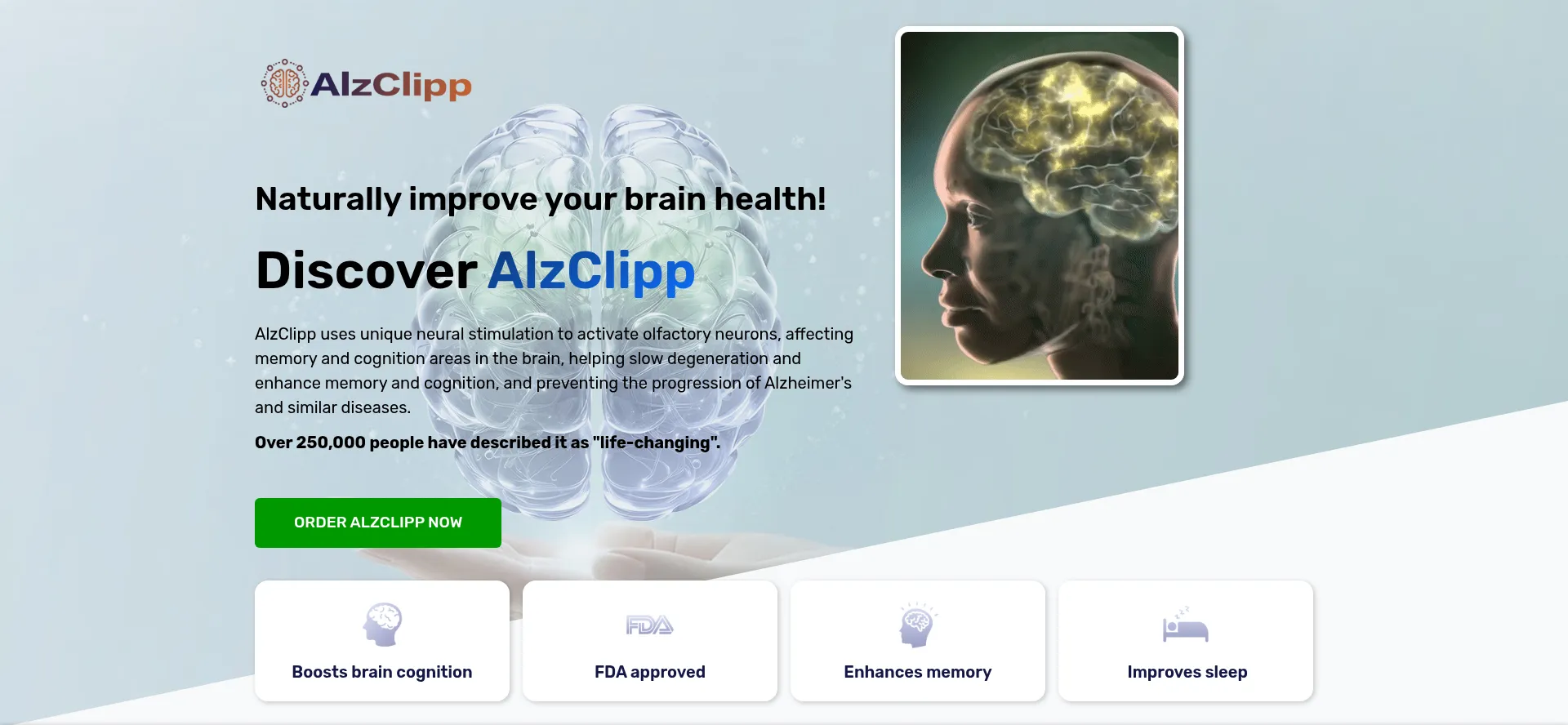 Website screenshot of Alzclipp.com