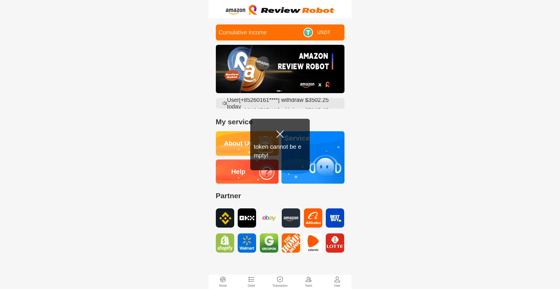 Website screenshot of Amaluckorder.top
