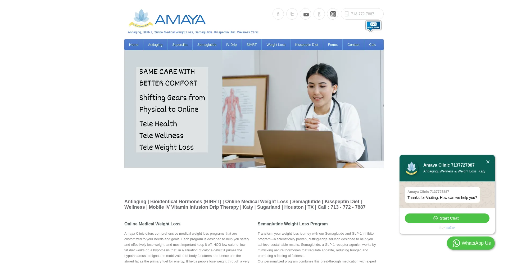 Website screenshot of Amayaclinic.com