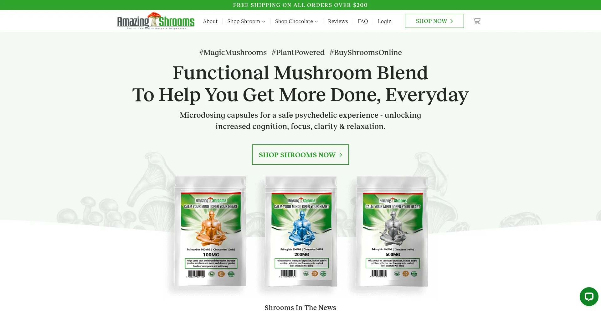 Website screenshot of Amazingshrooms.co