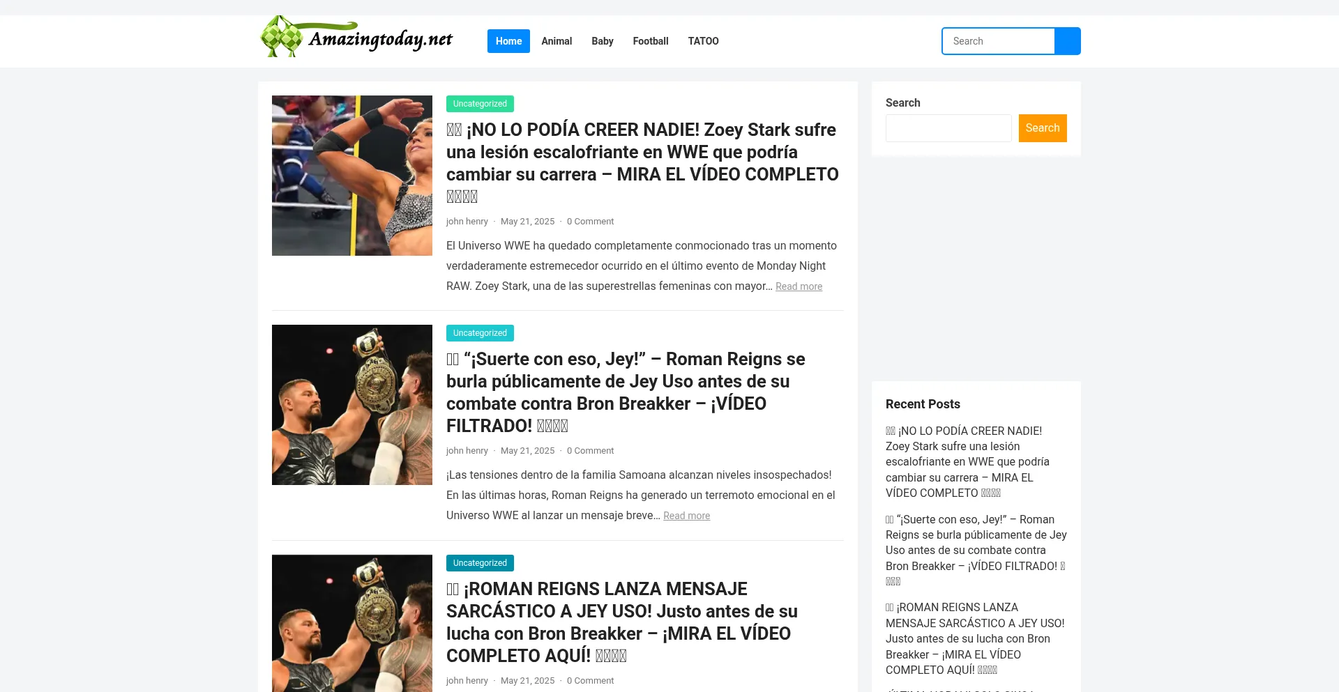 Website screenshot of Amazingtoday.net