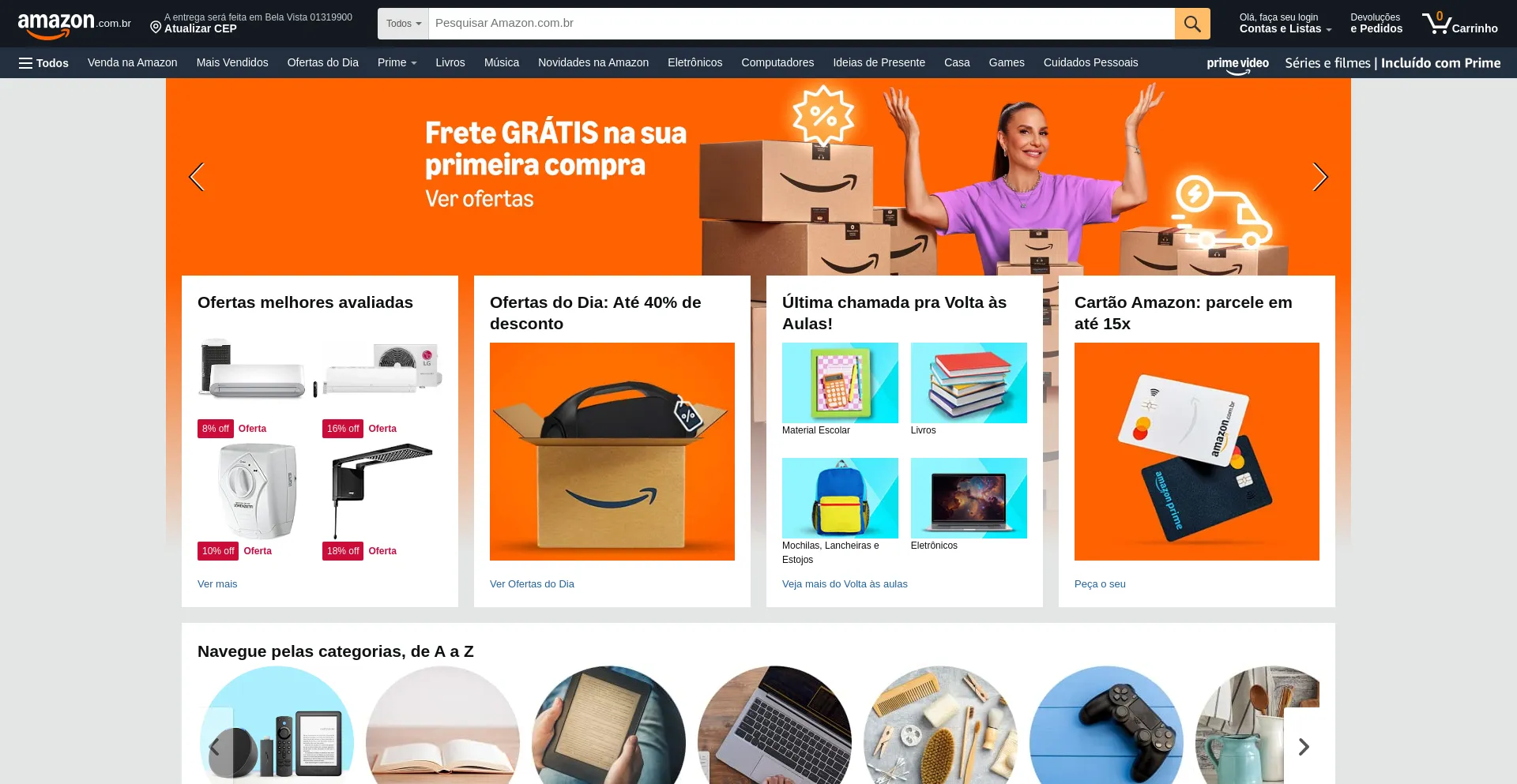 Website screenshot of Amazon.com.br