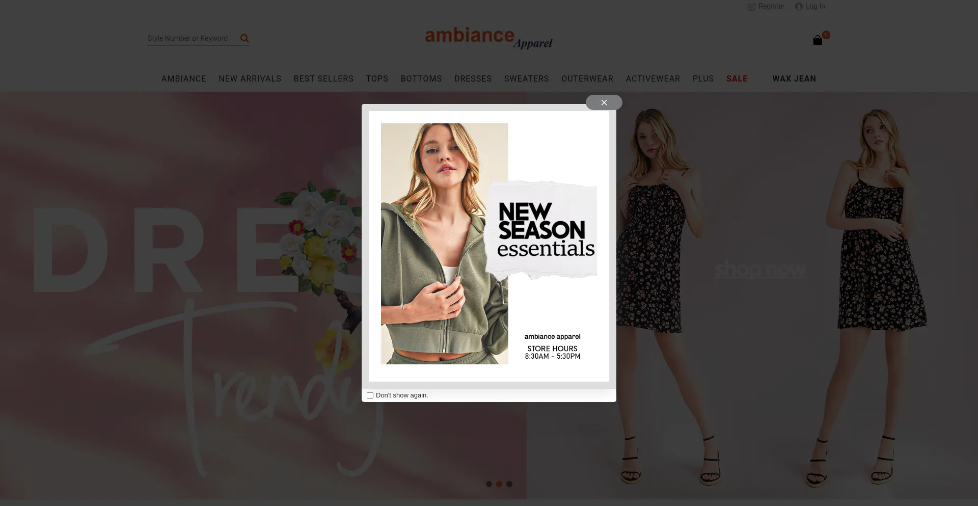 Website screenshot of Ambianceapparel.com