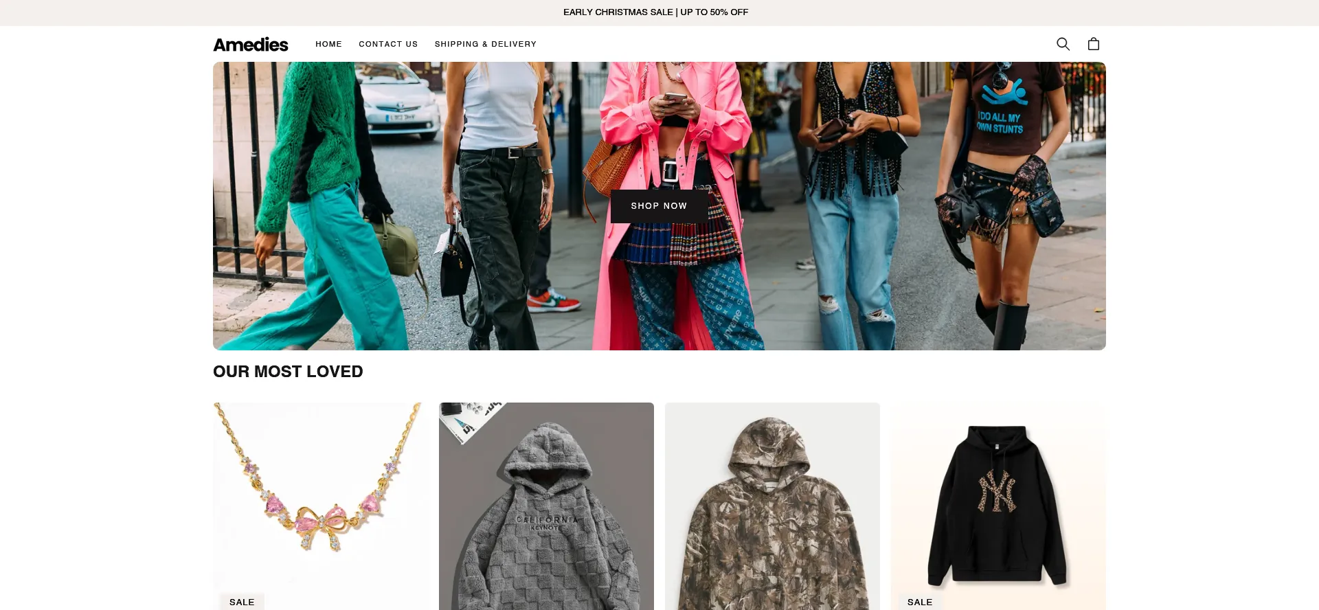 Website screenshot of Amedies.store